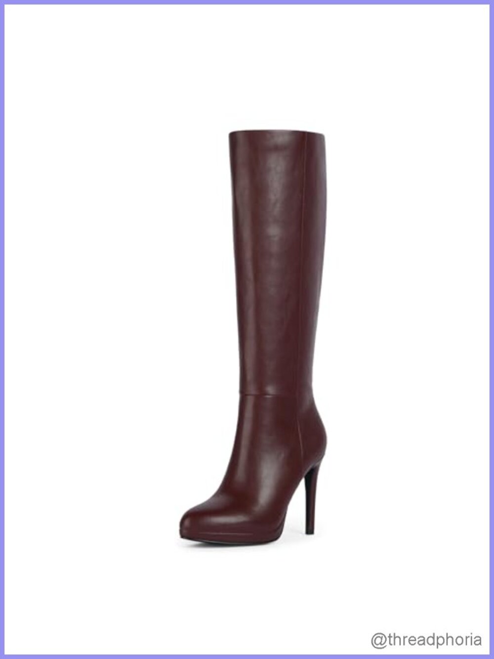 Knee High Boots Women Round Toe Stiletto Heel Faux Leather Side Zipper Platform